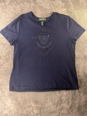 Lauren Ralph Lauren Active Women’s XL Navy Embroidered Crest T-Shirt Top